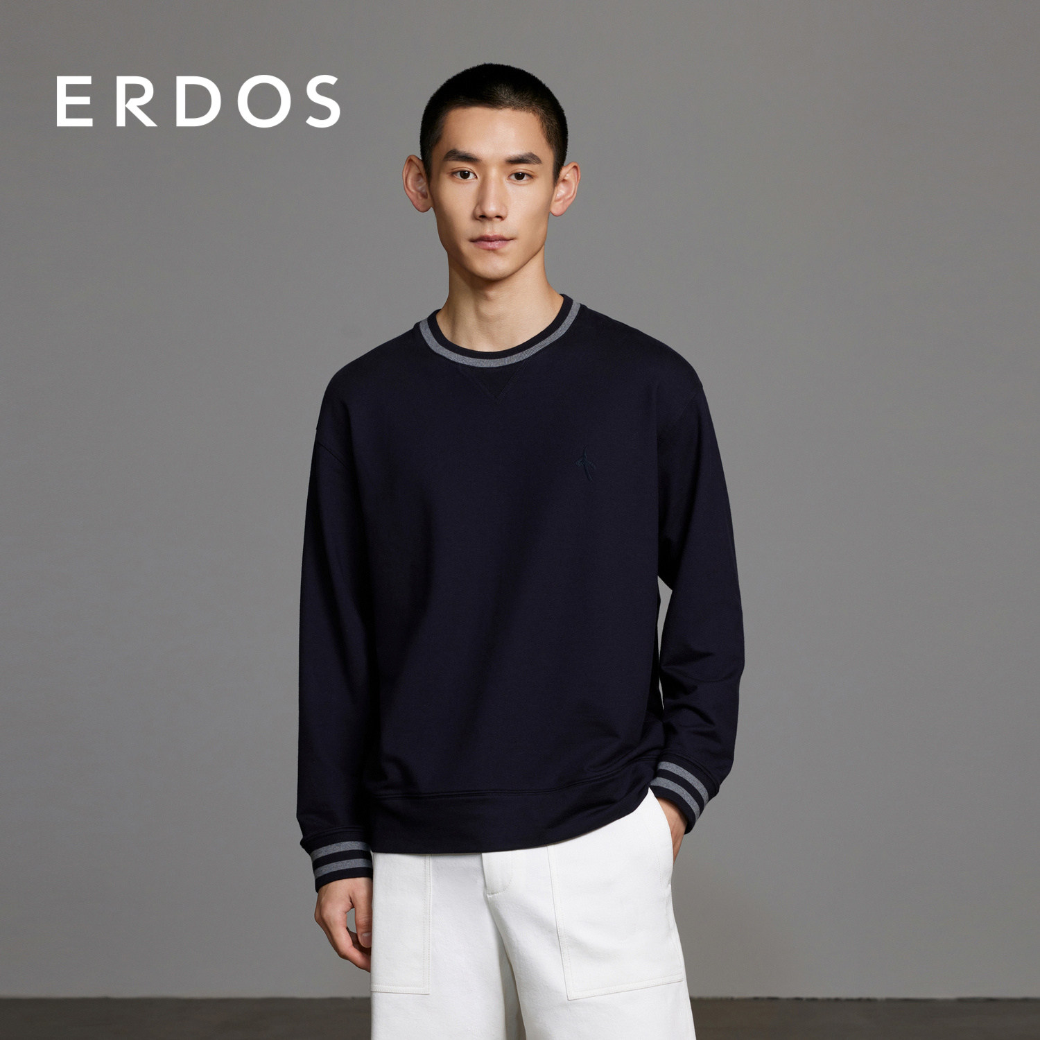 ERDOS 男装棉绒混纺卫衣春季款藏蓝圆领弹力针织衫商务休闲,男装,卫衣,淘宝优惠券,粉丝福利购,淘宝优惠卷