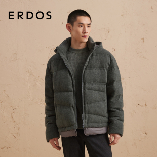 ERDOS 男装毛绒混纺羽绒服冬白鹅绒含量90%厚款连帽可拆