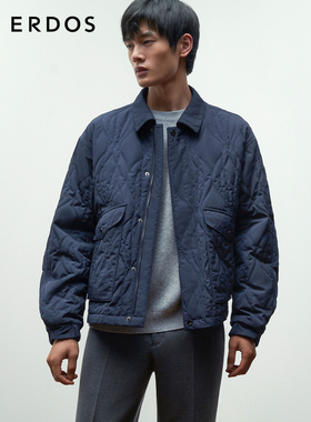ERDOS 男装棉服秋冬藏蓝色短款外套加厚夹克缝线装饰大口袋工装风