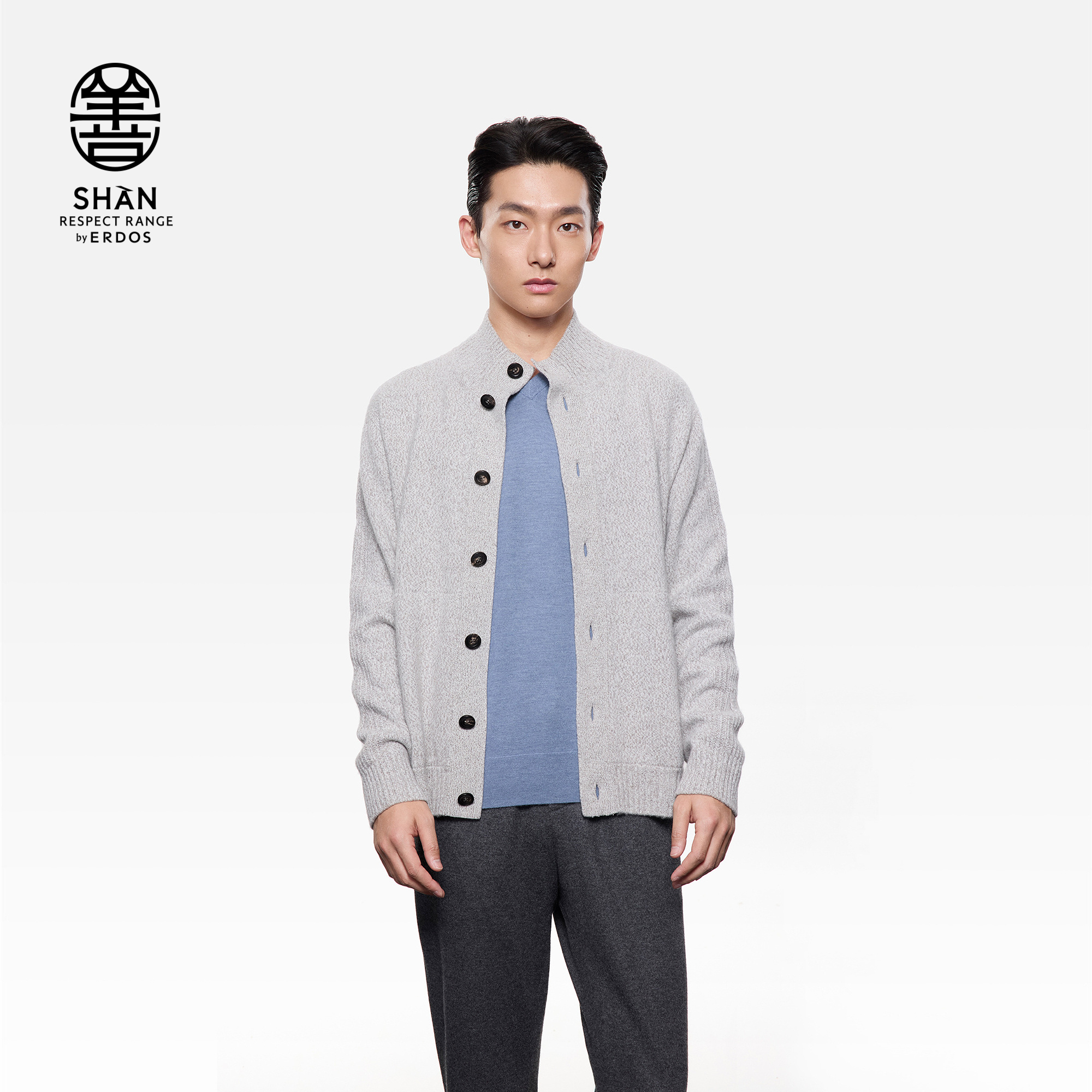 ERDOS 男装半高领绞花羊绒开衫25年秋冬新品花纱时尚保暖针织衫