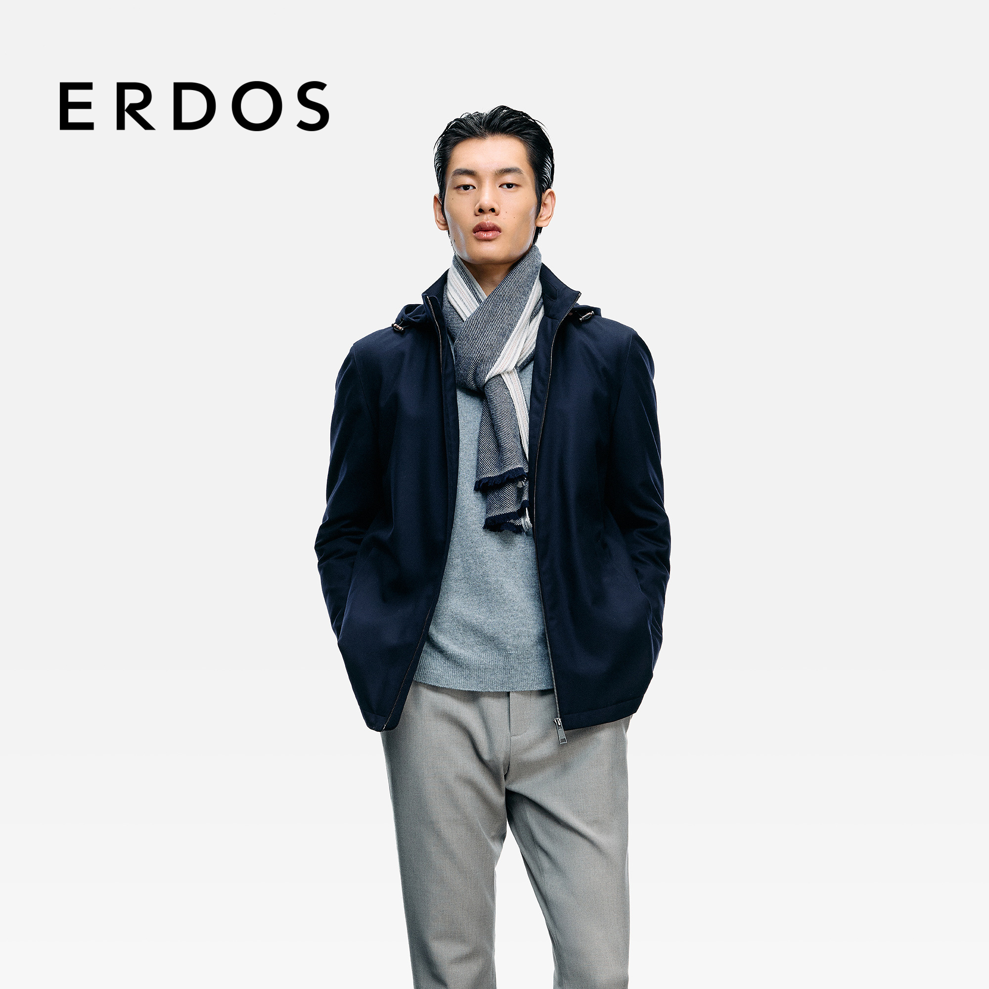 ERDOS ADD丝毛绒混纺羽绒服25年秋冬新品可拆卸连帽厚款夹克外套