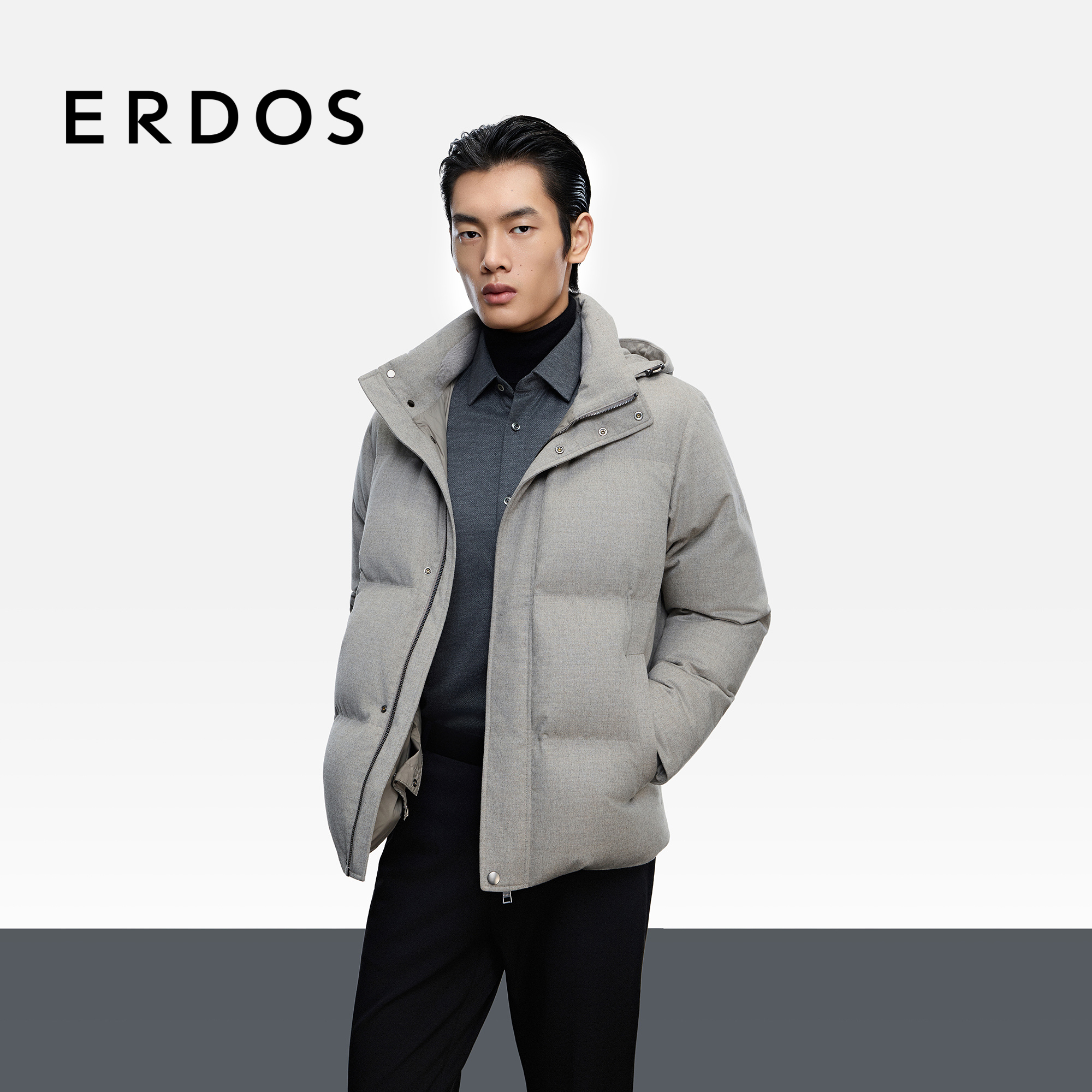 【90白鹅绒】ERDOS 男装羊毛混纺连帽羽绒服25年秋冬新品外套