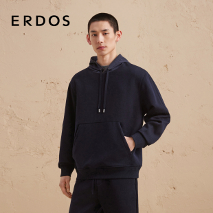 卫衣秋藏蓝连帽长袖 羊毛圆机短款 休闲百搭轻运动 男装 ERDOS