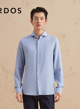 ERDOS 男装棉绒混纺衬衫秋冬新款蓝色轻薄百搭长袖打底上衣