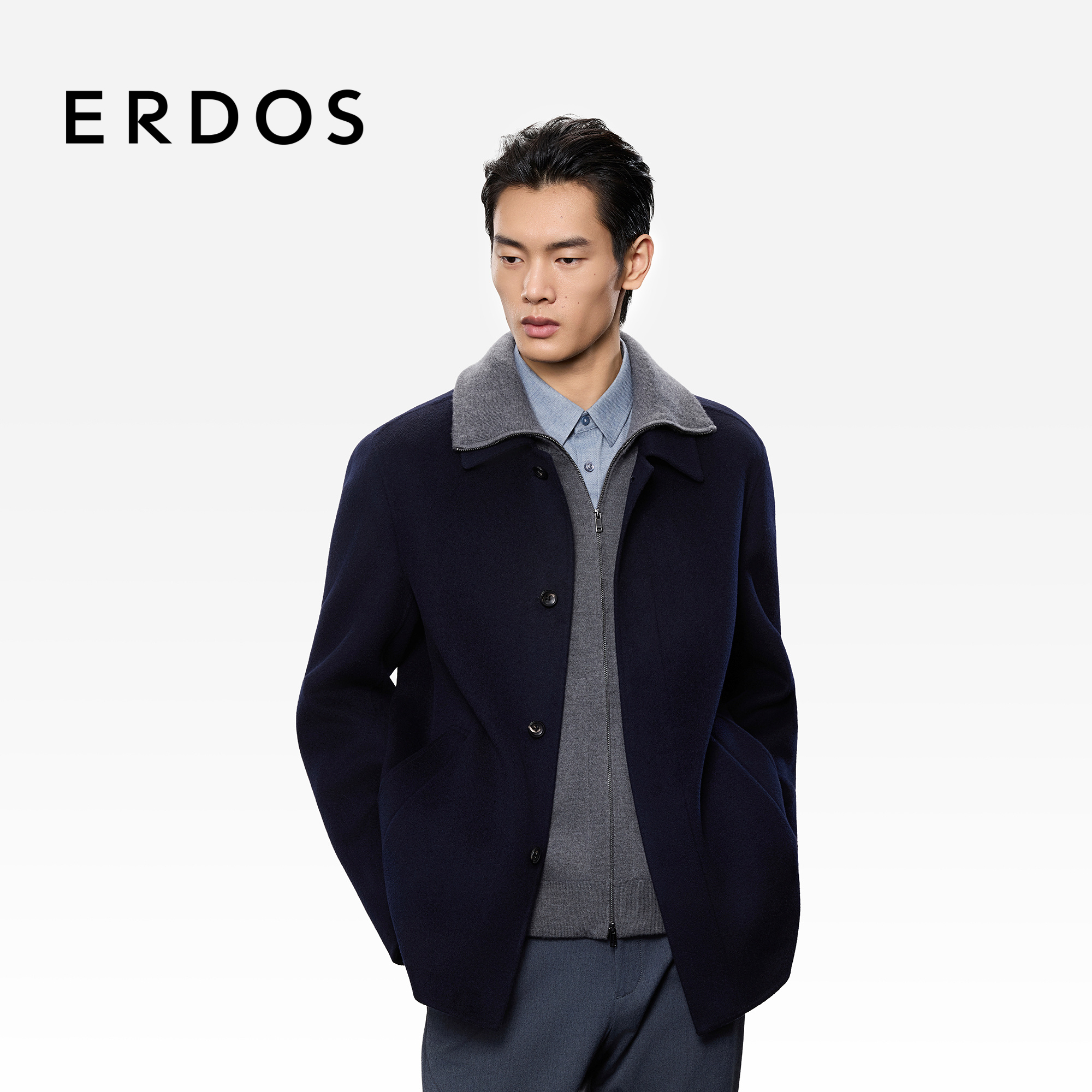 ERDOS 男装丝毛绒双面毛呢大衣25年秋冬新品保暖挺括透气外套