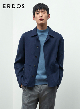 ERDOS 男装羊绒工装夹克秋冬藏蓝色巴尔领口袋装饰短大衣厚外套