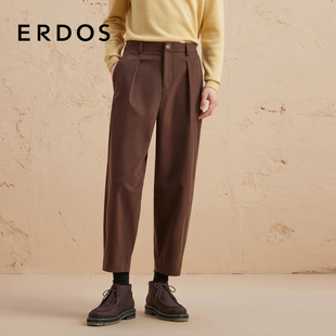 易打理裤 ERDOS 秋高腰棕色复古休闲九分裤 棉质气球裤 子 男装