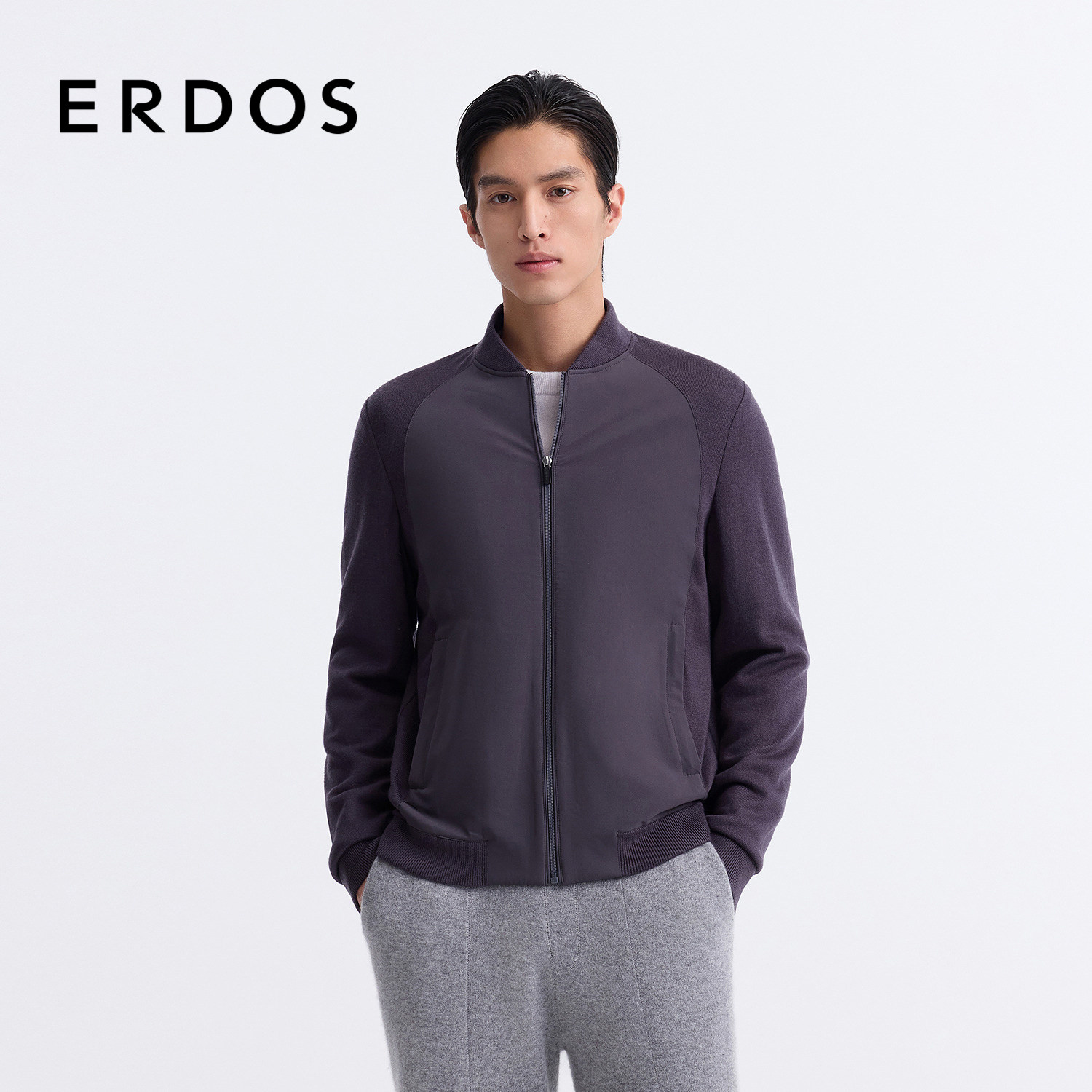 ERDOS 男装飞行员夹克春蓝灰色短款外套商务休闲轻运动