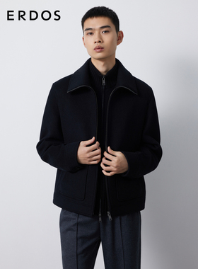 ERDOS 男装骆驼绒夹克秋冬曜石黑短款工装外套厚款挺括有型