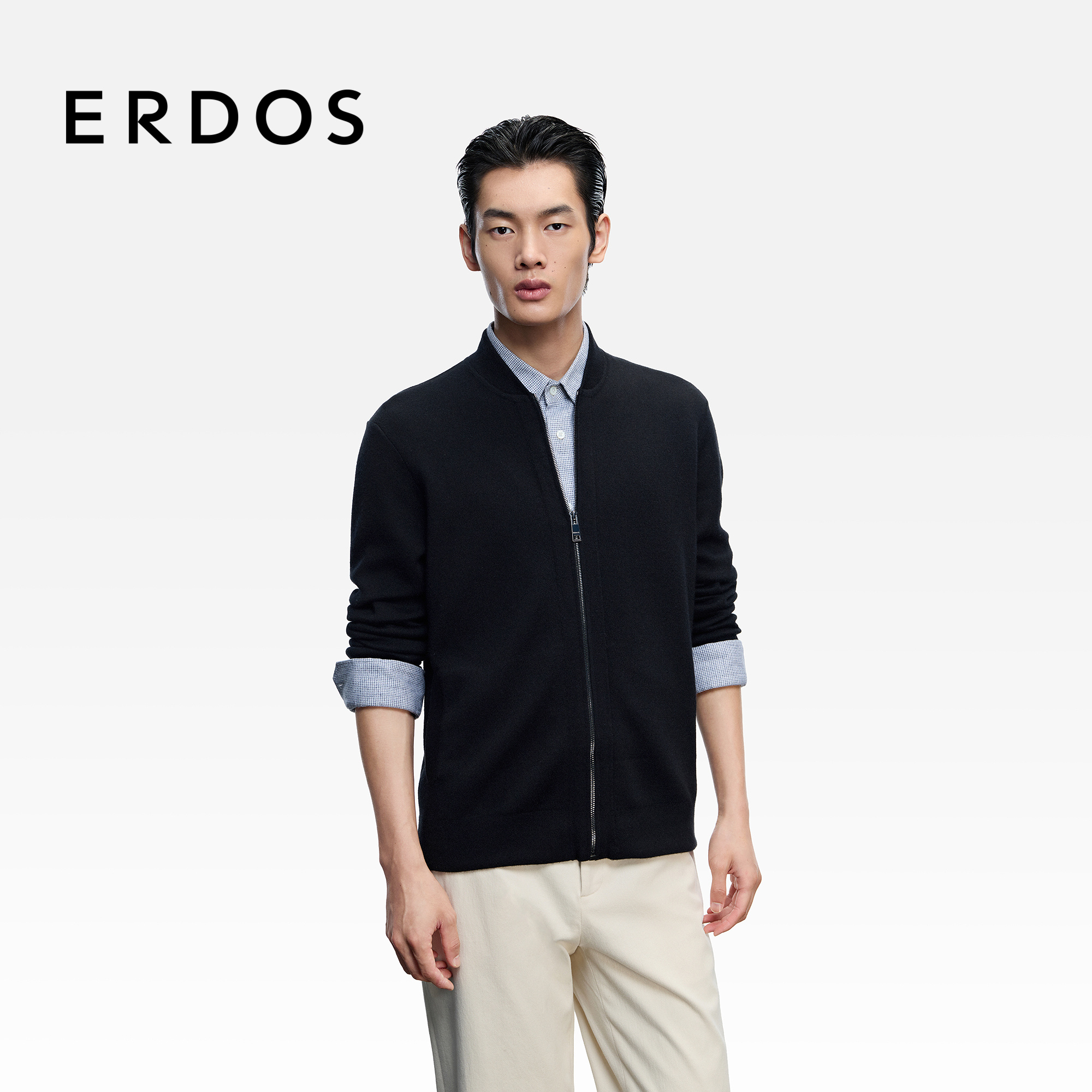 ERDOS 【精纺】男装棒球领羊绒开衫25年秋冬新品厚款双提针织衫