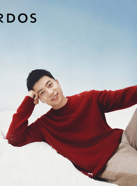 【马龙同款】ERDOS 羊绒衫秋冬男装红色圆领厚款保暖针织衫