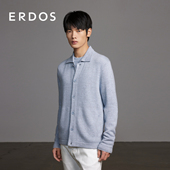 蓝色翻领弹力针织衫 ERDOS 商务休闲 春季 款 男装 丝毛绒混纺开衫