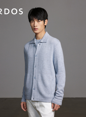 ERDOS 男装丝毛绒混纺开衫春季款蓝色翻领弹力针织衫商务休闲