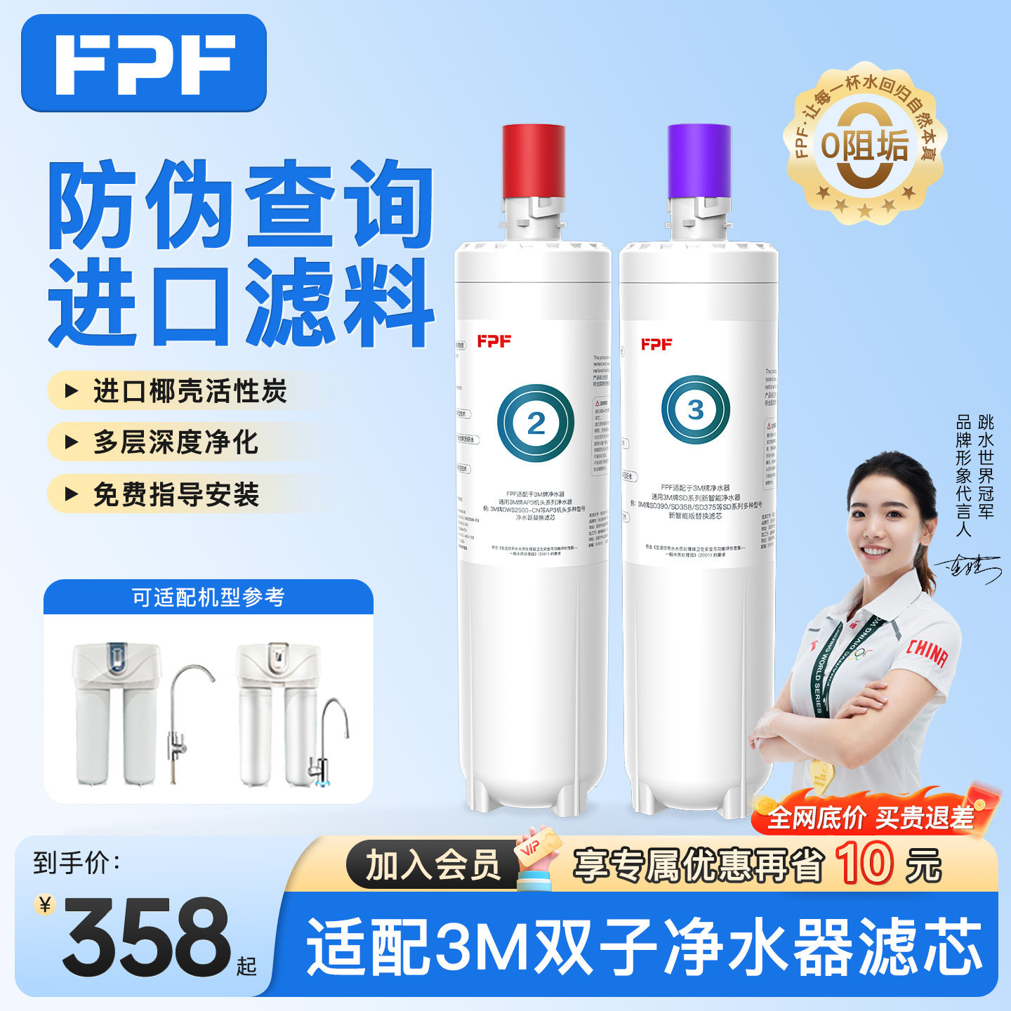 适配3M净水器双子滤芯