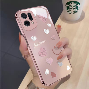 适用OPPOfindx5手机壳新款 渐变爱心findx5Pro摔可爱女网红金属漆玻璃高级感全包潮