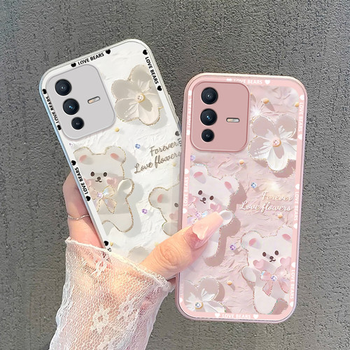 适用vivos12手机壳蝴蝶结小熊s12pro金属漆玻璃防摔高级感卡通女网红全包新款潮