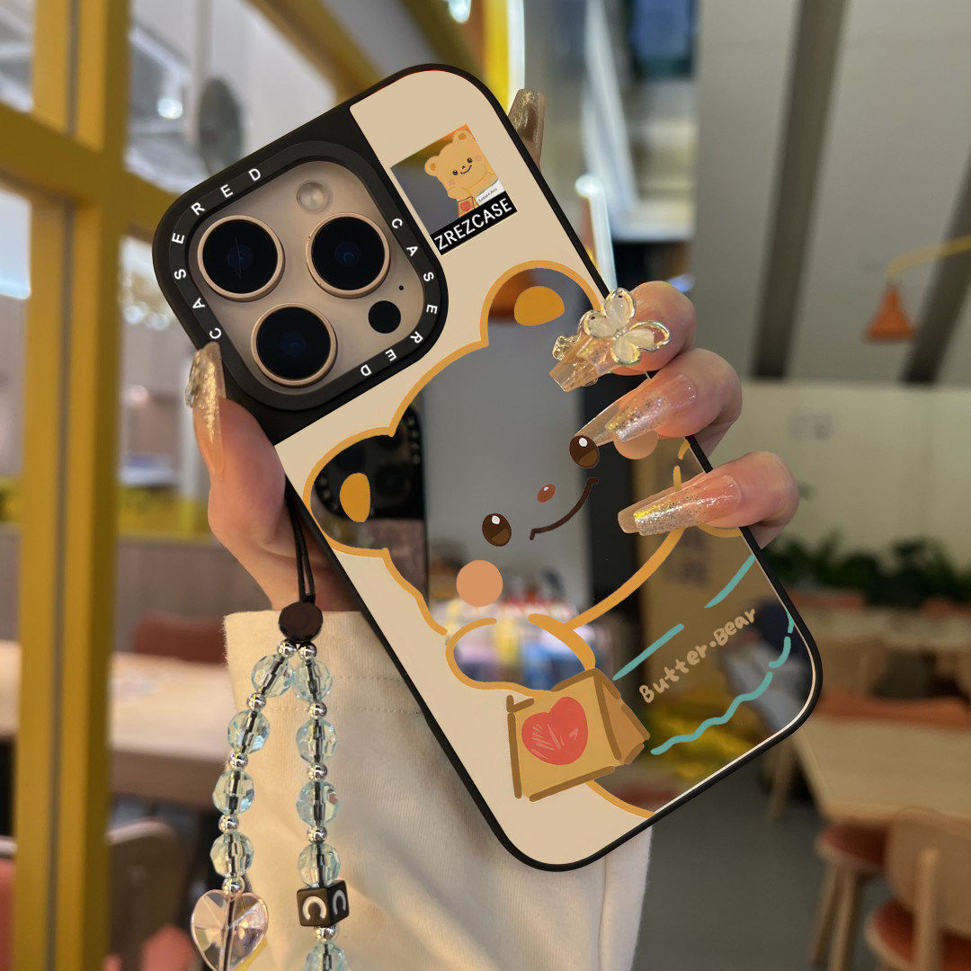 黄镂空熊适用苹果12Promax手机壳iPhone11高级感小众13Pro大孔防摔套14Plus刀锋镜面壳15/16可爱风17金属支架