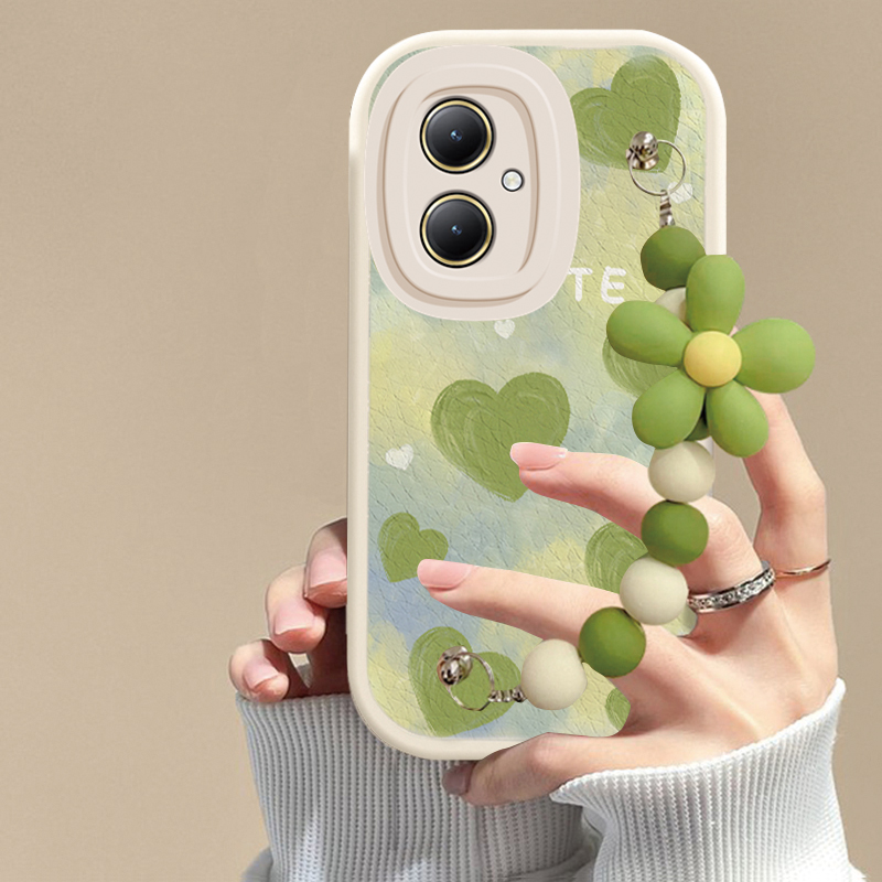 适用vivoy35+手机壳绿色爱心链条vivoy35m+硅胶磨砂防摔可爱女网红全包新款潮