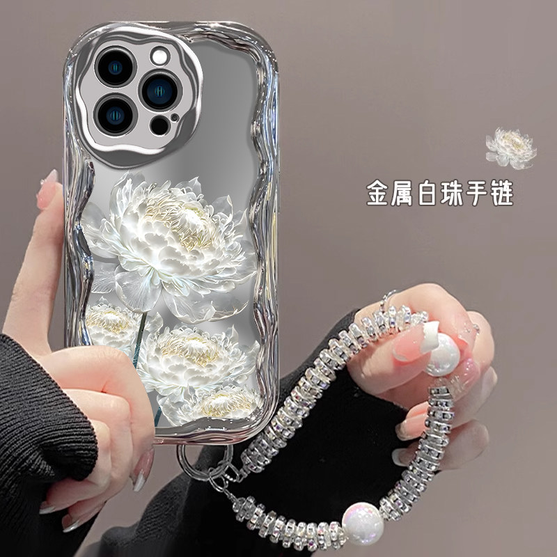 适用苹果15promax手机壳新款iphone14pro水晶昙花13硅胶12防摔11全包xsmax可爱8plus卡通7p高级感6s保护套女