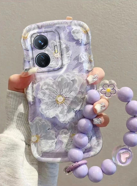 适用vivoy53t手机壳紫色油画花朵vivoy53t硅胶防摔透明可爱女网红ins小清新镜头全包新款潮