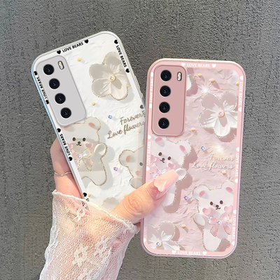 适用华为nova7手机壳蝴蝶结小熊nova7Pro金属漆玻璃防摔se高级感卡通女网红全包新款潮