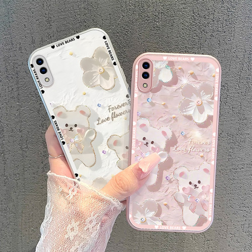 适用vivoy93手机壳蝴蝶结小熊vivoy93s金属漆玻璃防摔高级感卡通女网红全包新款潮