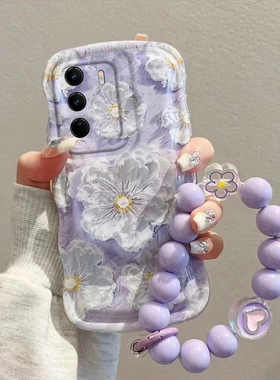 适用vivos17手机壳紫色油画花朵vivos17pro硅胶防摔透明s17e可爱女网红ins小清新镜头全包新款潮