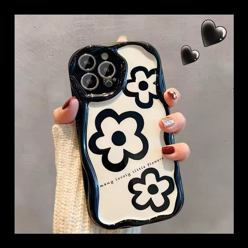 适用苹果14手机壳黑色花朵iphone13pro新款12mini硅胶防摔11小众ins风xsmax高级感xr可爱女8plus网红7p全包6
