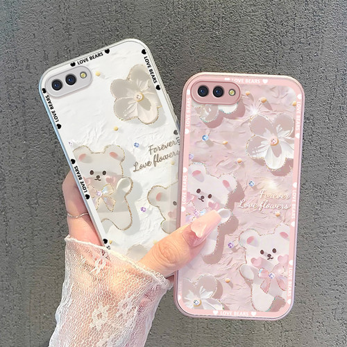 适用OPPOa5手机壳蝴蝶结小熊OPPOa3s金属漆玻璃防摔高级感卡通女网红全包新款潮流