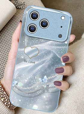 流水蝴蝶适用苹果17Promax手机壳女iphoe16新款15金属漆14plus玻璃13mini高级感12全包11防摔xs好看8保护套7