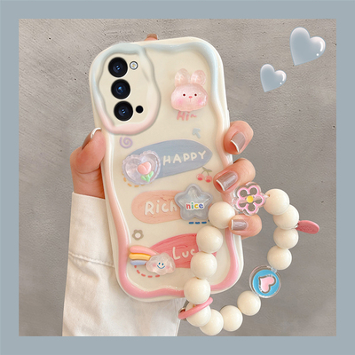 适用opporeno4手机壳立体公仔链条opporeno4pro硅胶防摔奶油纹reno4se卡通女网红全包新款潮