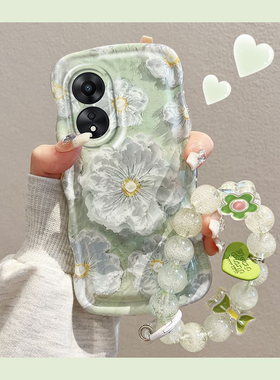 适用oppoa72手机壳绿色油画花朵oppoa72硅胶防摔透明可爱女网红ins小清新镜头全包新款潮