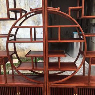 白蜡BGJ3家客厅隔圆断古董架仿古红木色 家实木团具博厂古架新中式