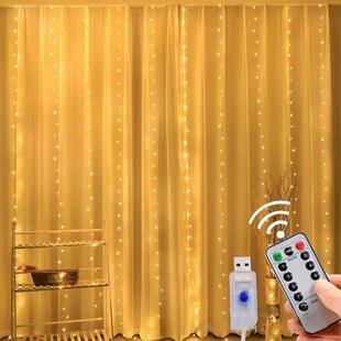 铜线帘灯串线跨境亚马逊LAY圣诞装 帘饰仙女灯窗灯太窗阳能彩灯串