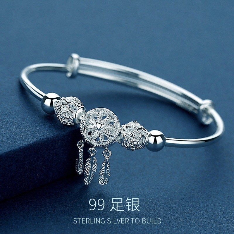 小众设计捕梦网足银999手镯