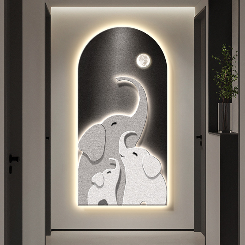 现代轻奢高级感玄关装饰画入户正对门大象过道走廊挂画寓意好壁画