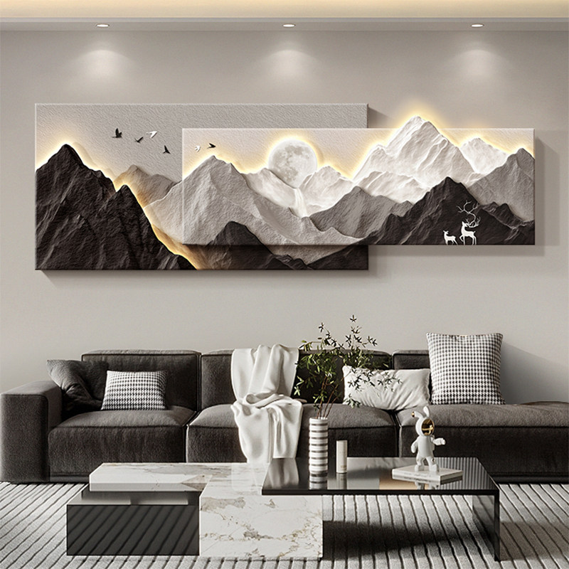 现代轻奢高级感客厅装饰画背有靠山大气沙发背景墙挂画立体壁画