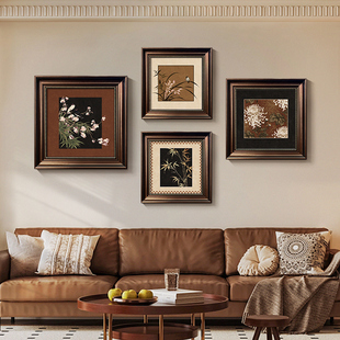 中古风客厅装饰画梅兰竹菊法式中国风沙发背景墙挂画组合2024新款