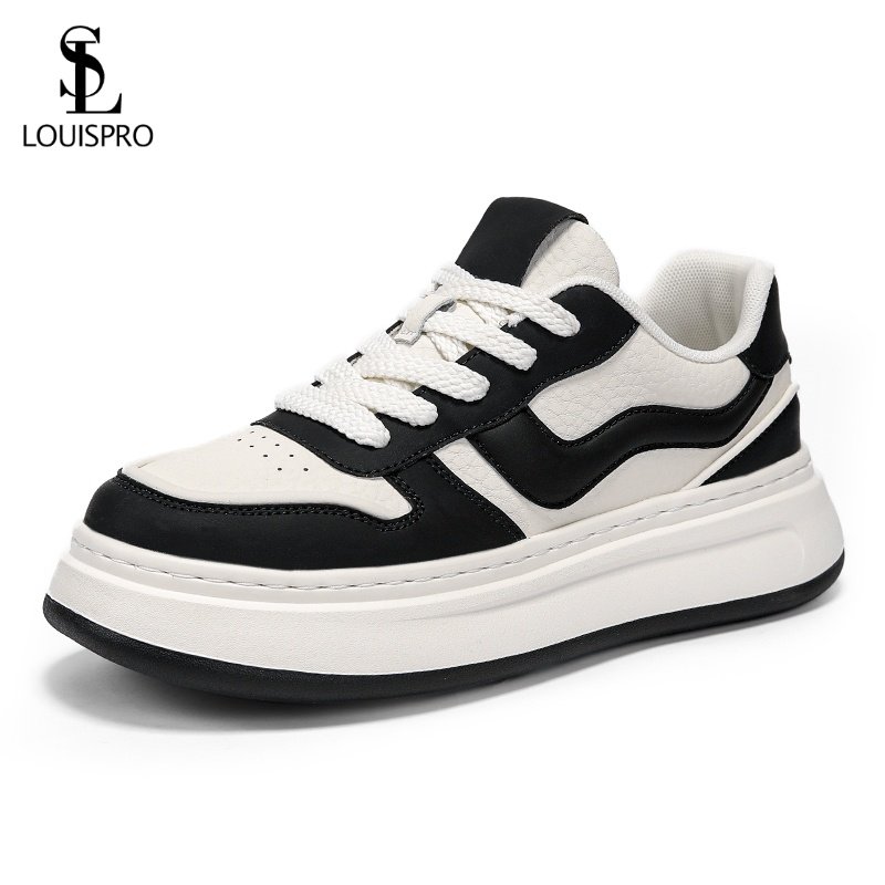 LOUISPRO百搭款休闲风黑白厚底板鞋男潮流百搭增高透气小白鞋男鞋,流行男鞋,时尚休闲鞋,淘宝优惠券,粉丝福利购,淘宝优惠卷