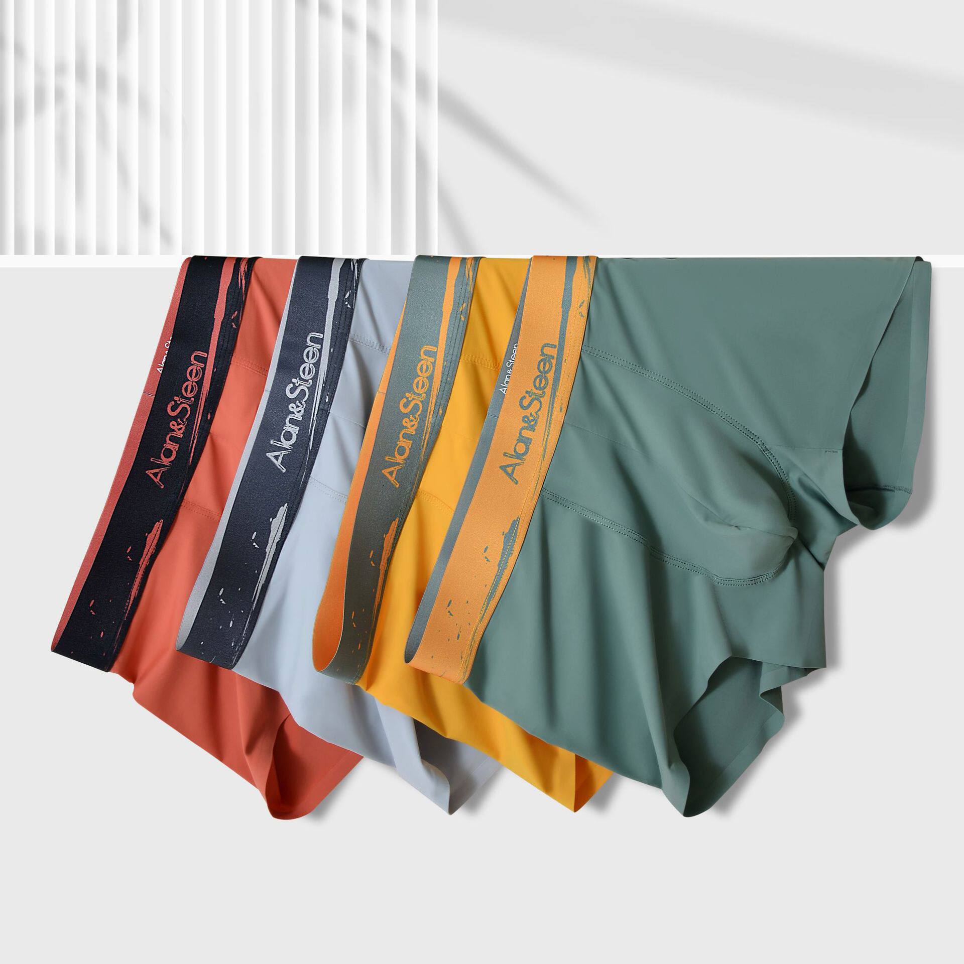 撞色无痕男士冰丝内裤男夏季纯色透气男生平角裤中腰四角短裤