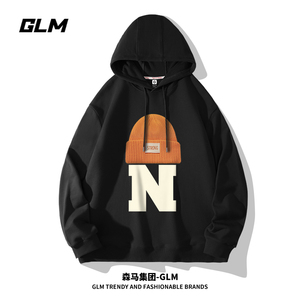 GLM国风卫衣男连帽秋季青少年黑色宽松加绒加厚胖子大码帽衫潮牌Z