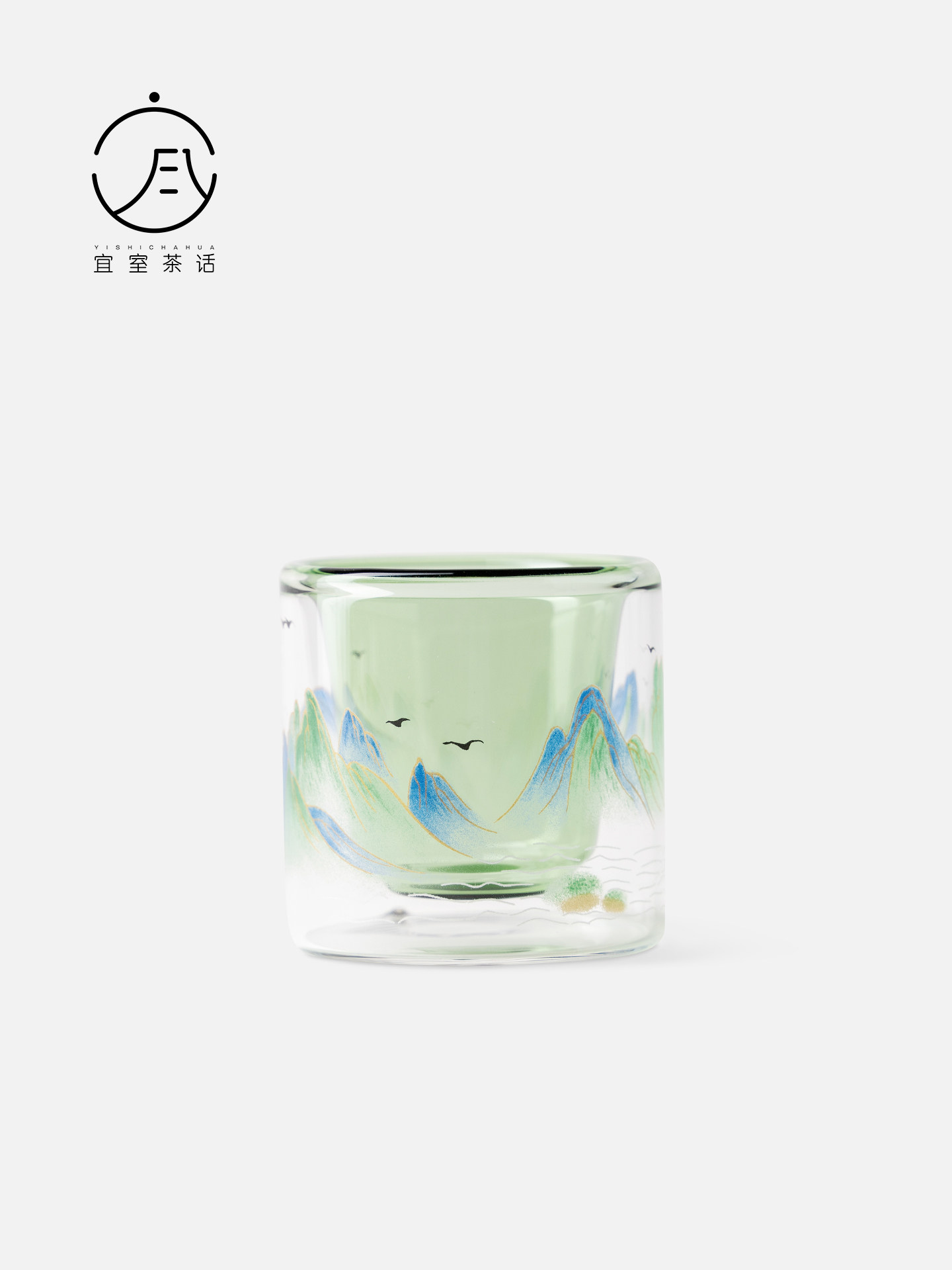 宜室茶话千里江山玻璃双层茶杯主人杯功夫茶具创意品茗杯精致防烫