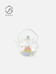 宜室茶话绣球花提梁壶高硼硅耐热茶壶家用一壶二杯花茶壶泡茶壶