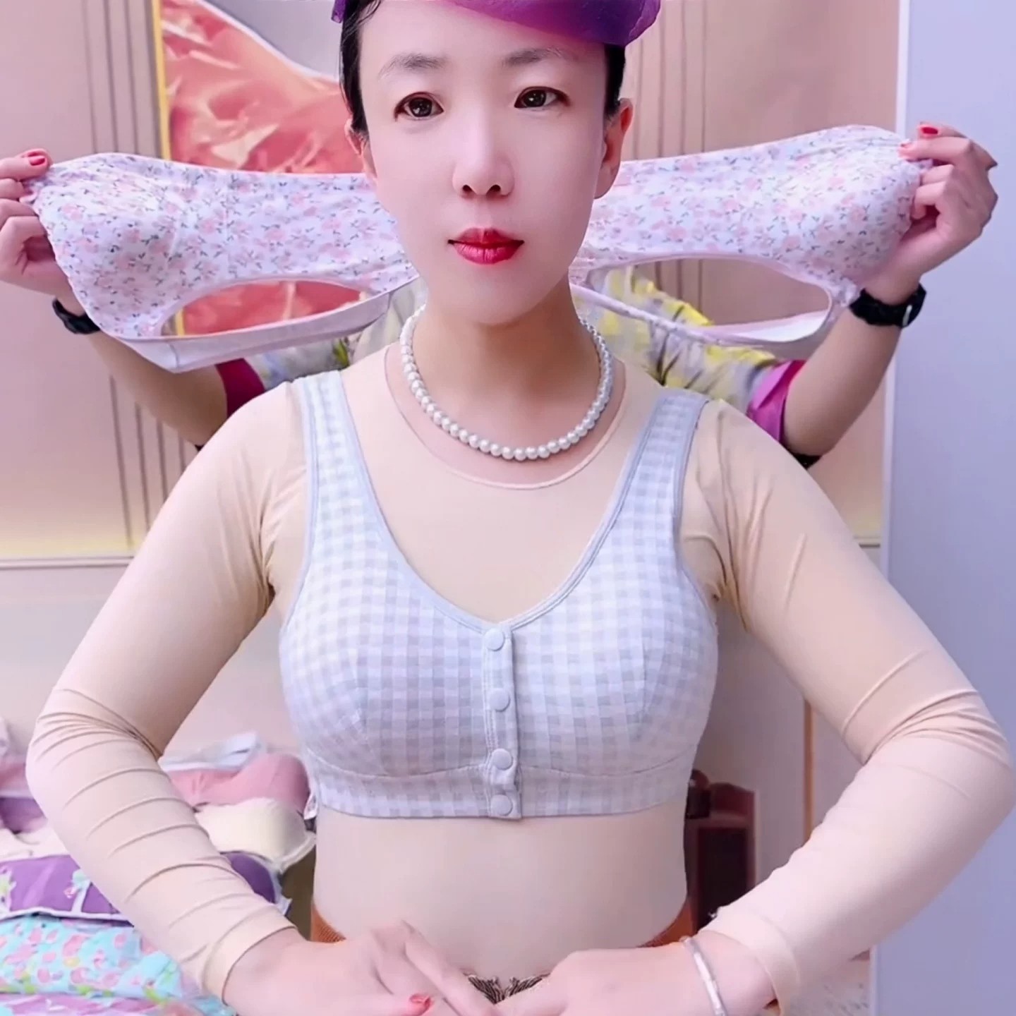 中老年女士薄款文胸妈妈前扣无钢圈背心内衣中年妇女专用纯棉胸罩