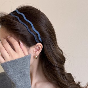韩国极细牛仔布波浪发箍女简约气质百搭压发卡新款高级感洋气时尚