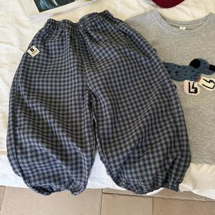 防蚊裤 男童洋气格子长裤 儿童夏季 2025新款 潮 中小童宽松薄款 束脚裤