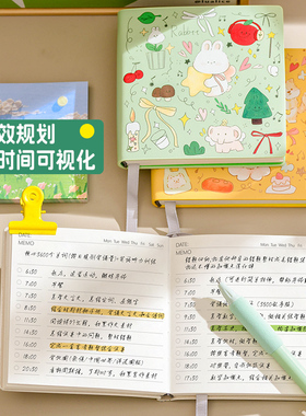 糯米手感迷你a7每日计划本todolist口袋本印花彩绘小本子随身便携记事本正方形小清新卡通日程本大学生高颜值