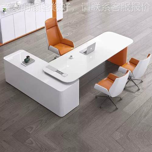 烤漆白老管板桌班台总裁桌时KD35尚办大公桌简色约桌现代主经理桌