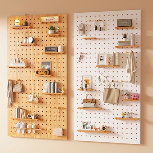 定制洞洞板置物架实木入户玄关墙面墙上造型墙木质挂板收纳挂衣架