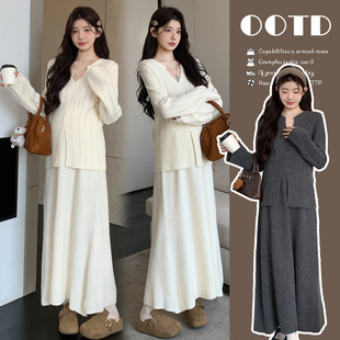 两件套孕妇套装 2025新款 针织v领连衣裙高级感时尚 新品 秋冬孕妇装